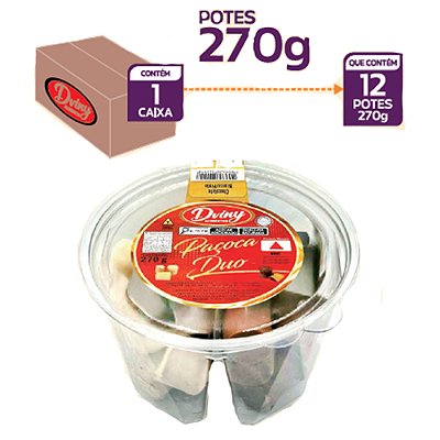 1x Caixa Paçoca de Rolha Coberta com Chocolate e Chocolate Branco C/12 Potes 270g - Dviny