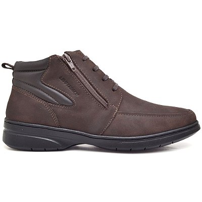 Bota Coturno Masculino Zíper Ortopédico em Couro Forrado em Couro Palmilha Gel Café