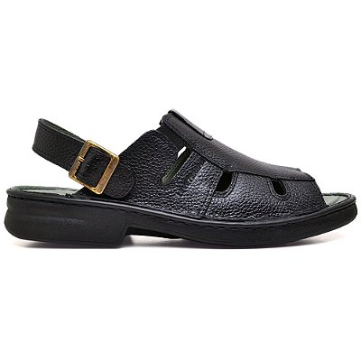 Chinelo Sandália Masculino Ortopédico Antstress Palmilha Gel Couro Legitimo Preto