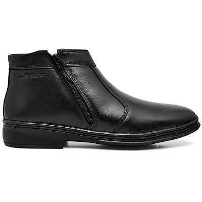 Bota Botina Leve Dois Zíperes Bico Quadrado Masculina Anatômica Leveterapia Preto