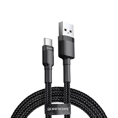 Cabo Carregador USB-C Carregamento Rápido Nylon 180cm