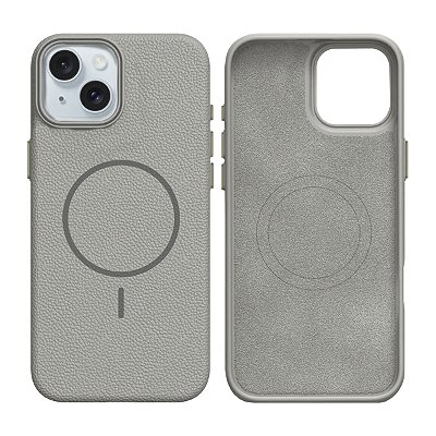 Capinha silicone textura de couro para iPhone 15