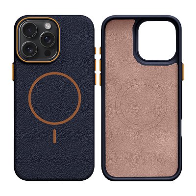 Capinha silicone textura de couro para iPhone 15 Pro