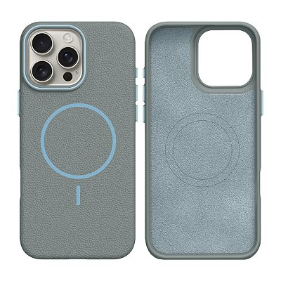 Capinha silicone textura de couro para iPhone 16 Pro