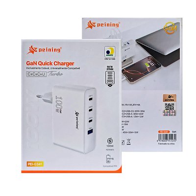 Carregador Premium GaN Quick Charger Turbo 100W Peining PEI-G341 Com 4 Portas