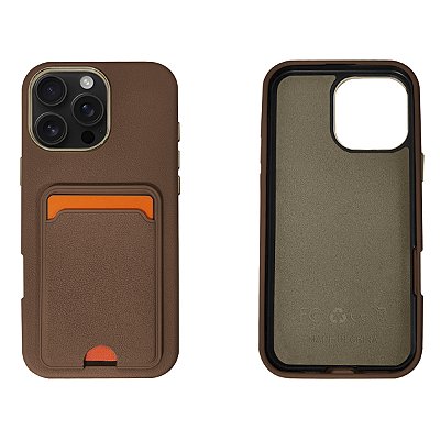 Capinha Textura Couro Porta Cartão para iPhone 16 Pro Max