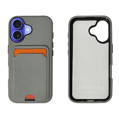 Capinha Textura Couro Porta Cartão para iPhone 16 Premium