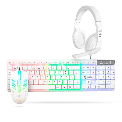 Kit Gamer EG-55 Branco Evolut Teclado Mouse Headset