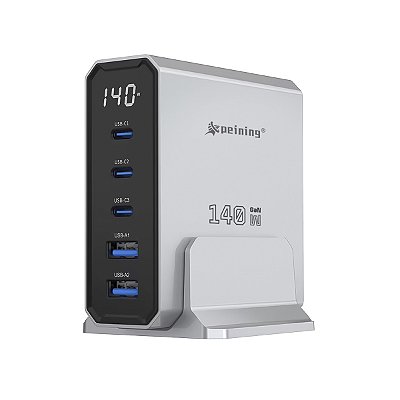 Carregador GaN 140W Turbo com Display Inteligente Peining