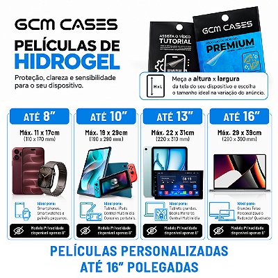 Película Hidrogel Personalizada até 16" TPU Regenerativo Flexível Resistente Formatos Padronizados