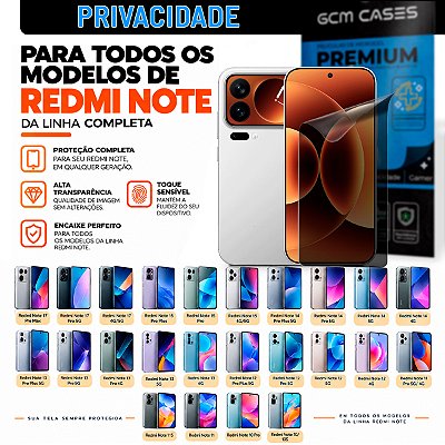Película Hidrogel para Redmi Note Privacidade TPU Flexível Premium