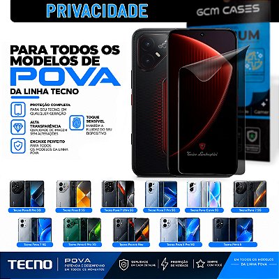 Película Hidrogel para Tecno Linha Pova Series Privacidade TPU Flexível Premium