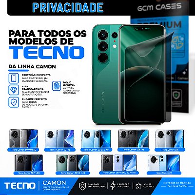 Película Hidrogel para Tecno Linha Camon Series Privacidade TPU Flexível Premium