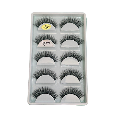 Caixa com 5 Pares de Cilios Postiços 3D X15