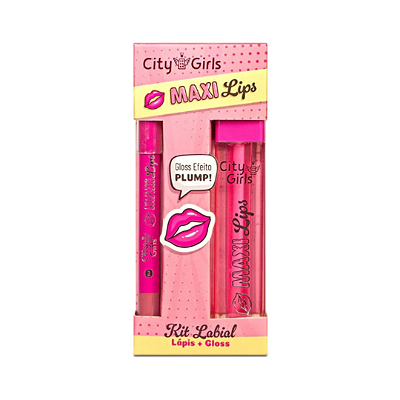 Kit Labial Lápis + Gloss Maxi Lips (Cor 02) - CITY GIRLS