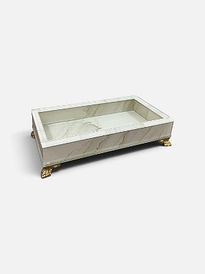 BANDEJA DECORATIVA EM VIDRO LATERAL MARMORE C/ PÉS 20X10 - BEGE
