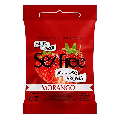 12 Preservativo Morango Sex Free Ultrafina Lubrificado