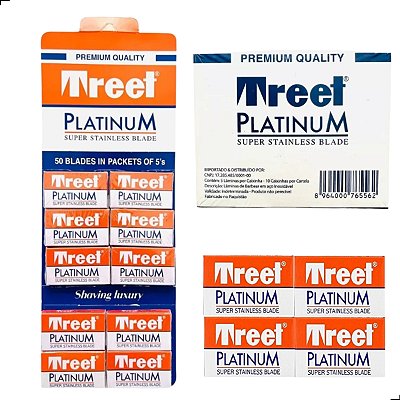Treet Platinum Super Stainless Blade Cartela Com 50 Lâminas De Barbear Duplo Fio Profissional