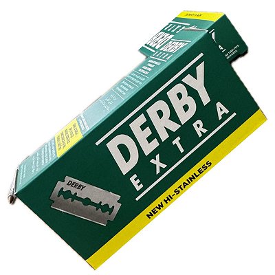 Lâmina De Barbear Derby Extra Verde Super Stainless Duplo Fio Tubo Com 50 Lâminas Para Barbear Clássico E Barbearia