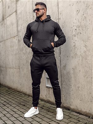 Conjunto de Moletom Agasalho Premium Blusão Preto com Calça Preta