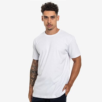 Camiseta Básica Masculina 100% Algodão 30.1 Penteado - Branco