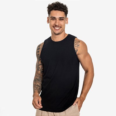 Camiseta Regata Masculina 100% Algodão 30.1 Penteado - Preto
