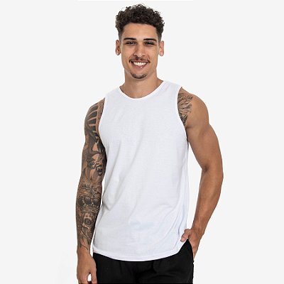 Camiseta Regata Masculina 100% Algodão 30.1 Penteado - Branco