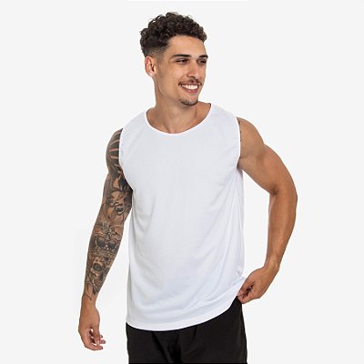 Camiseta Regata Esportiva Dry Fit Masculina - Branco