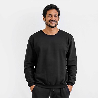 Moletom Masculino Sem Capuz Gola Redonda - Preto
