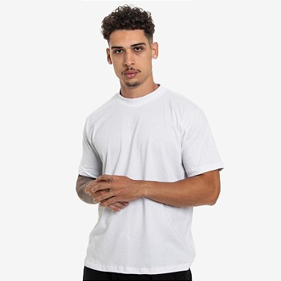 Camiseta Streetwear Básica Lisa Masculina Gola Larga Algodão Premium - Branco