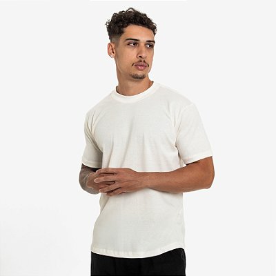 Camiseta Streetwear Básica Lisa Masculina Gola Larga Algodão Premium - OffWhite