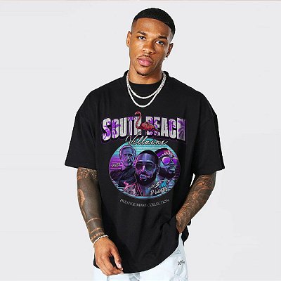 Camiseta Oversized Streetwear Masculino/Feminino South Beach Villains - Preto
