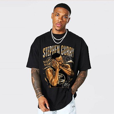 Camiseta Oversized Streetwear Masculino/Feminino Stephen Curry Night Night - Preto