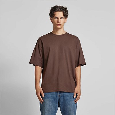 Camiseta Oversized Lisa Masculina Gola Larga Algodão Premium - Chocolate