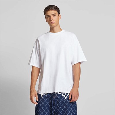Camiseta Oversized Lisa Masculina Gola Larga Algodão Premium - Branco