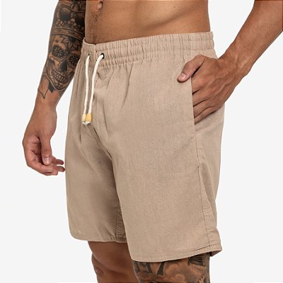 Short Bermuda de Linho Masculino com Cordão - Bege (Crú)