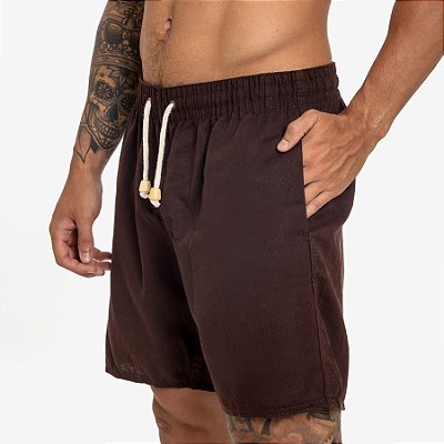 Short Bermuda de Linho Masculino com Cordão - Marrom