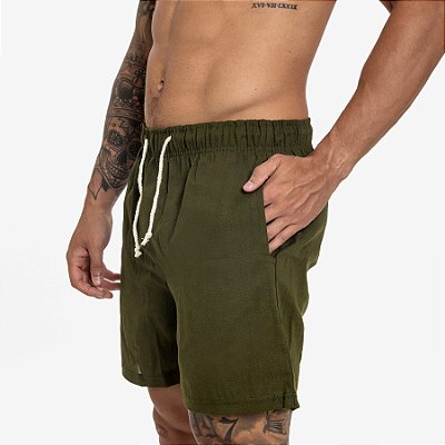 Short Bermuda de Linho Masculino com Cordão - Militar