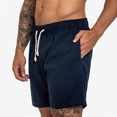 Short Bermuda de Linho Masculino com Cordão - Marinho
