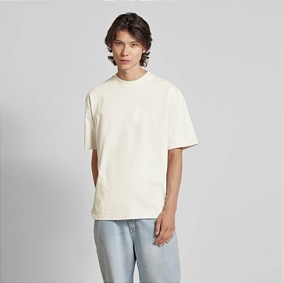 Camiseta Oversized Lisa Masculina Gola Larga Algodão Premium - Offwhite