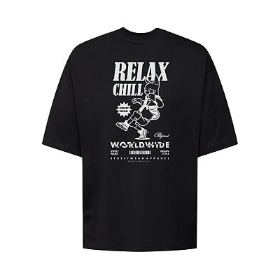 Camiseta Oversized Streetwear Masculina Estampa Costas Relax Chill