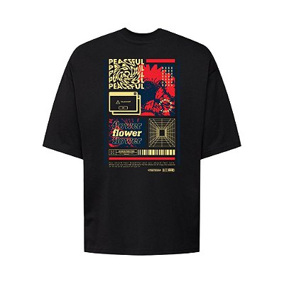 Camiseta Oversized Streetwear Masculina Estampa Costas Peaceful Flower