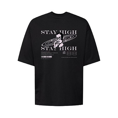 Camiseta Oversized Streetwear Masculina Estampa Costas Stay High haha
