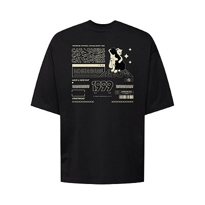 Camiseta Oversized Streetwear Masculina Estampa Costas Catlovers Meow