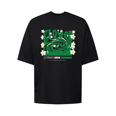 Camiseta Oversized Streetwear Masculina Estampa Costas Flower Apparel