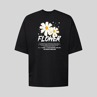 Camiseta Oversized Streetwear Masculina Estampa Costas Flower Sing