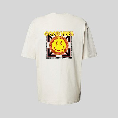 Camiseta Oversized Streetwear Masculina Estampa Costas Good Vibes