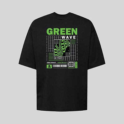 Camiseta Oversized Streetwear Masculina Estampa Costas Green Wave