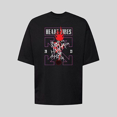 Camiseta Oversized Streetwear Masculina Estampa Costas Heart Vibes