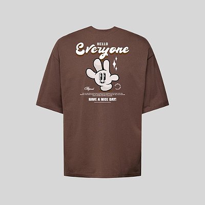 Camiseta Oversized Streetwear Masculina Estampa Costas Hello Everyone